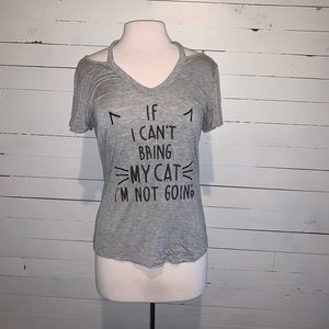 Cute Cat Tee Shirt with Neck Detail!